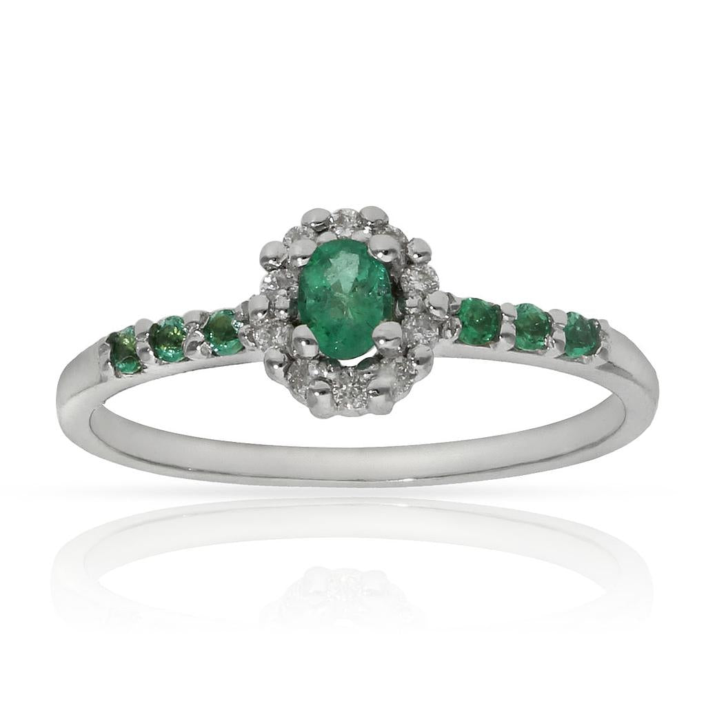 SORTIJA ORO BLANCO 18KL ESMERALDAS + DIAMANTES - STOCK - Números: nº 12 