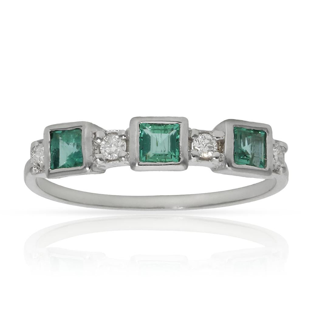 SORTIJA ORO BLANCO 18KL ESMERALDAS + DIAMANTES - STOCK - Números: nº 13 