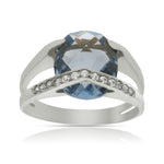 SORTIJA ORO BLANCO 18KL - PIEDRA AZUL + CIRCONITAS - Números: nº 16 