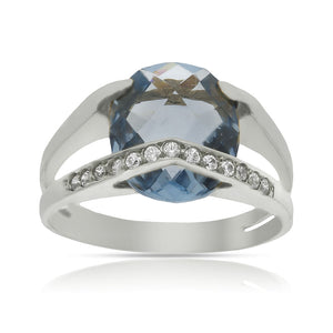SORTIJA ORO BLANCO 18KL - PIEDRA AZUL + CIRCONITAS - Números: nº 16 