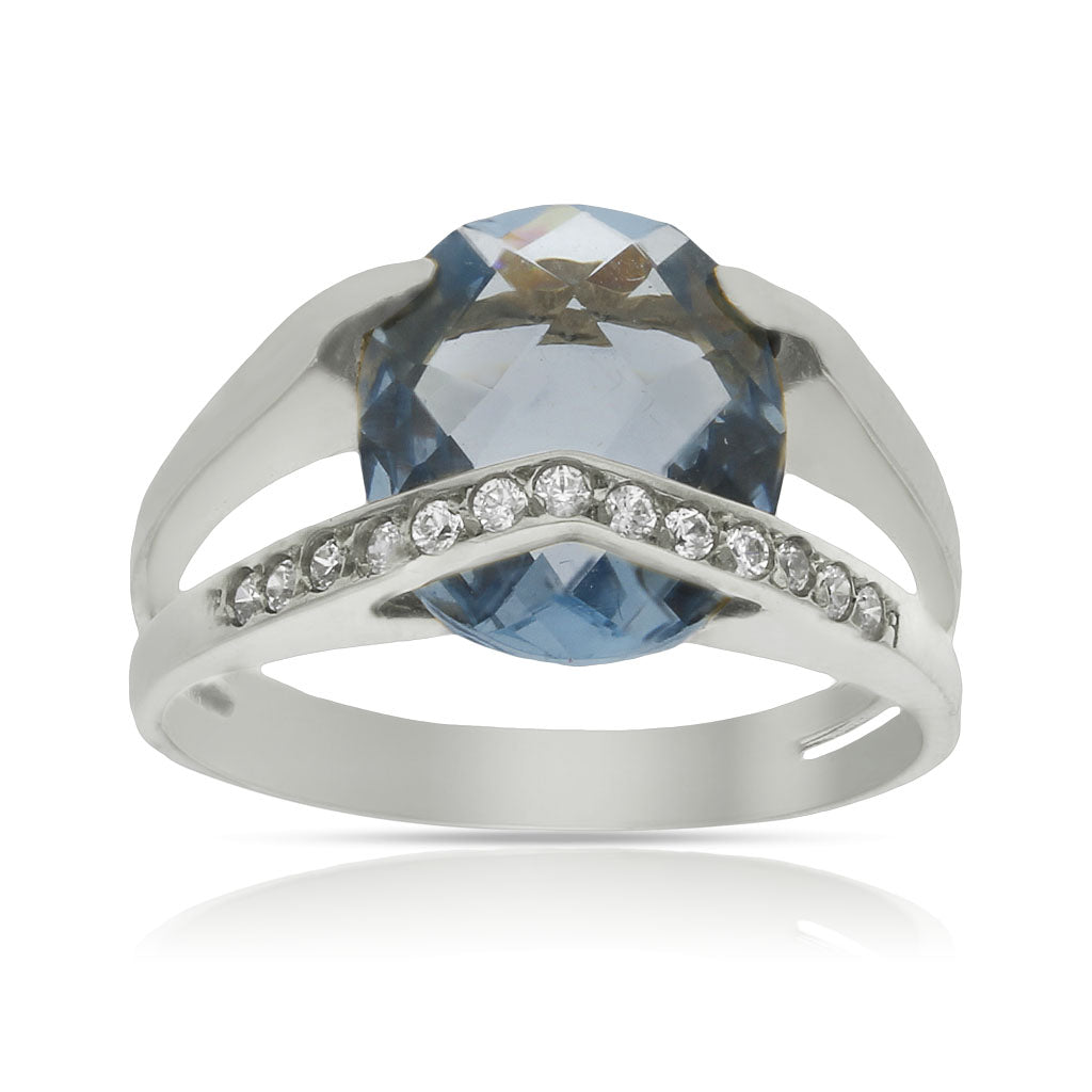 SORTIJA ORO BLANCO 18KL - PIEDRA AZUL + CIRCONITAS - Números: nº 18 