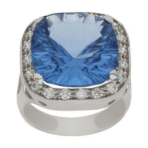 SORTIJA ORO BLANCO 18KL - PIEDRA AZUL - Números: nº 14 