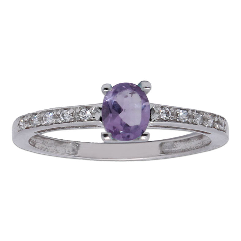 SORTIJA ORO BLANCO 18KL PIEDRA LILA + CIRCONITAS - Números: nº 12 