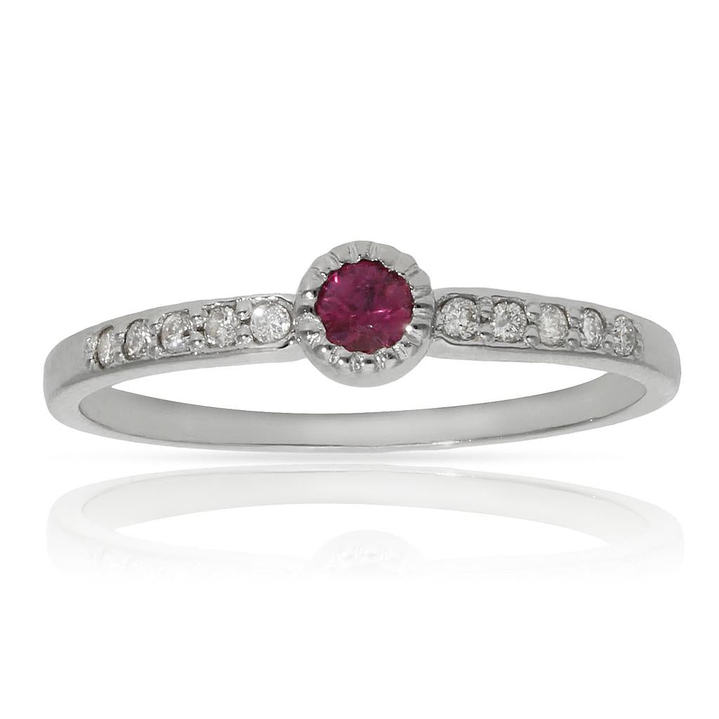 SORTIJA ORO BLANCO 18KL RUBI + DIAMANTES - Números: nº 18 