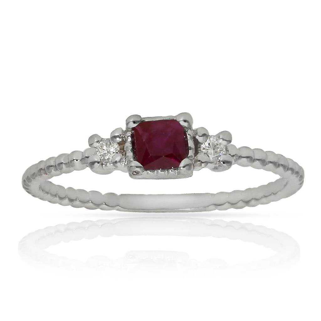 SORTIJA ORO BLANCO 18KL RUBI + DIAMANTES - Números: nº 18 