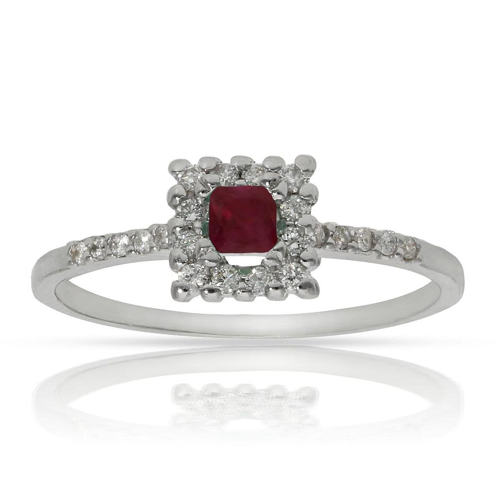 SORTIJA ORO BLANCO 18KL RUBI + DIAMANTES - Números: nº 18 
