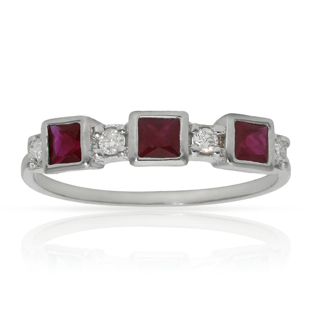 SORTIJA ORO BLANCO 18KL RUBIES + DIAMANTES - Números: nº 19 