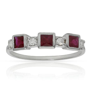 SORTIJA ORO BLANCO 18KL RUBIES + DIAMANTES - STOCK - Números: nº 12 