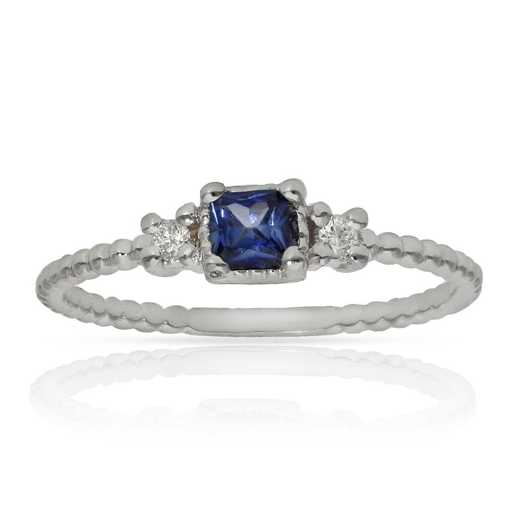 SORTIJA ORO BLANCO 18KL ZAFIRO + DIAMANTES - Números: nº 14 
